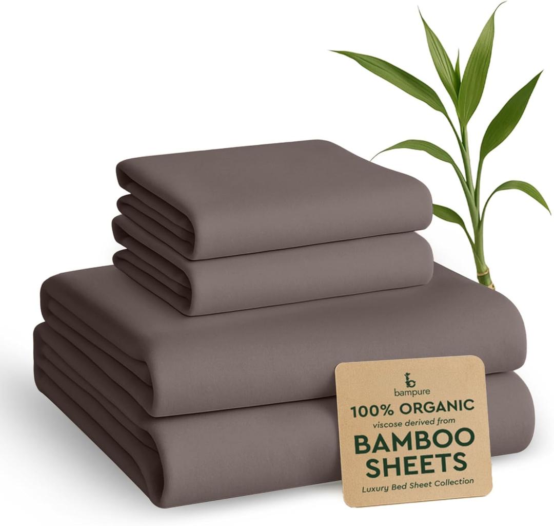 BAMPURE Luxury Series Queen Sheet Set - 100% Pure Viscose Bamboo Sheets - Super Soft, Cooling for Hot Sleepers - Deep Pocket (S Grey)