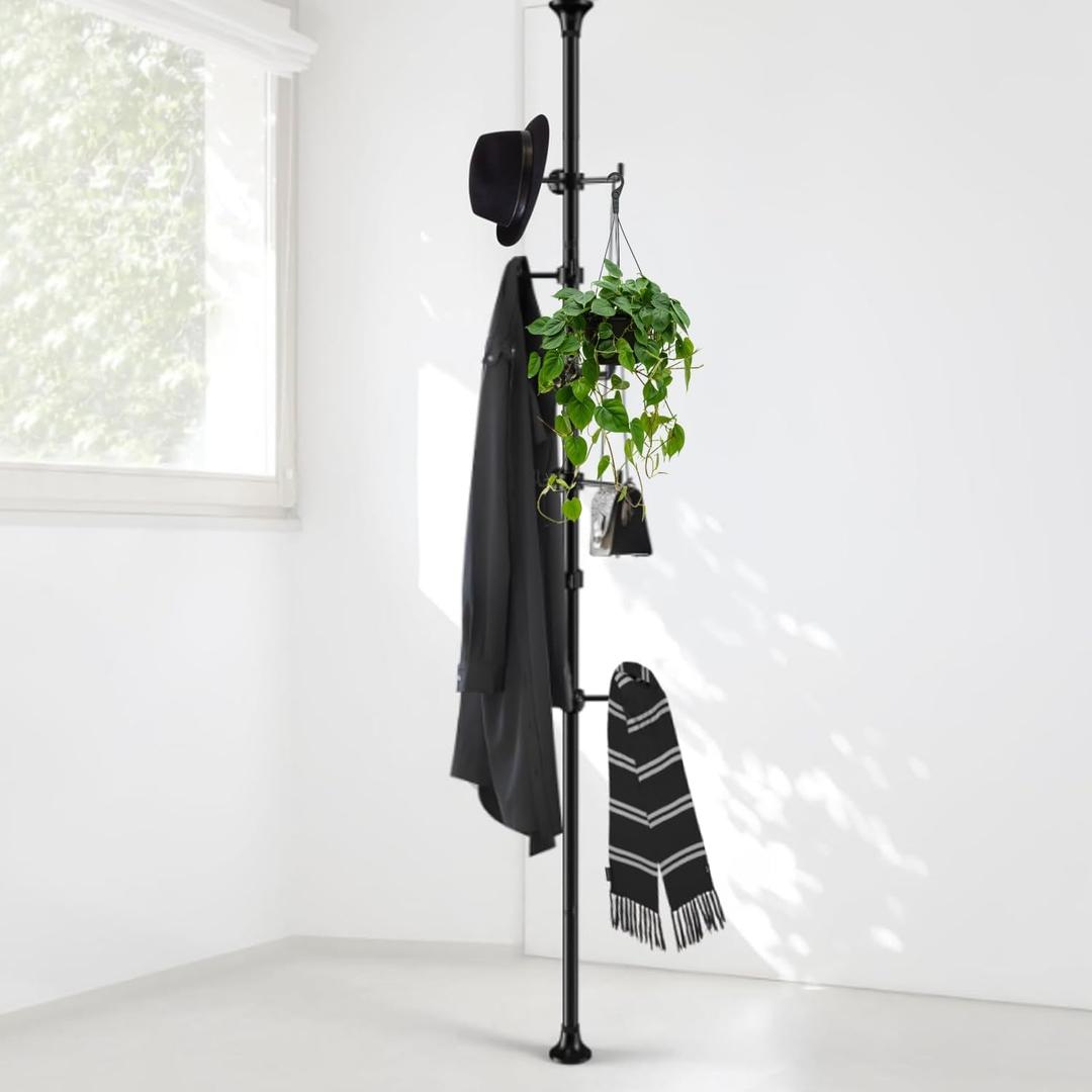 Coat Rack Freestanding, 56 to 125 inch Adjustable Tension Rod Hanger with 12 Hooks for Hanging Coat, plant,Jacket, Hat, Scarf, Suitable for Living Room, Balcony, Kitchen Black Coat Rack Freestanding, 56 to 125 inch Adjustable Tension Rod Hanger with 12 Hooks for Hanging Coat, plant,Jacket, Hat, Scarf, Suitable for Living Room, Balcony, Kitchen Black
