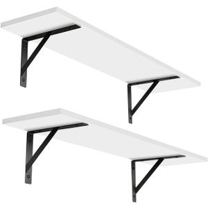 DINZI LVJ Long Wall Shelves, 24 Inch White Floating Shelves Set of 2, Easy-to-Install, Wall Storage Ledges with Sturdy Metal Brackets for Living Room, Bathroom, Bedroom, Kitchen, White