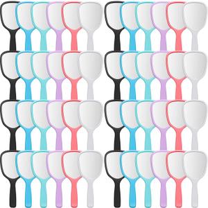 Vinsot 50 Pcs Handheld Mirror Bulk Small Hand Mirrors with Handle Plastic Portable Daily Makeup Tools for Home Travel Camping Daily, 3.15 Inch Wide, 7.09 Inch Long (6 Colors)