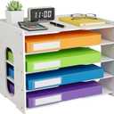 File Organizer Paper Sorter 5 Tier File Desktop Document Holder White Paper Sorter Desk for Office, Home or School (5 Tier File Organizer)