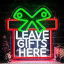 Christmas Neon Sign Dimmable Christmas Gift Box Neon Light LED Wall Room Decor for Leave Gifts Here Led Neon Light Up Sign for Wall Decor Party Kids Gift Winter Home