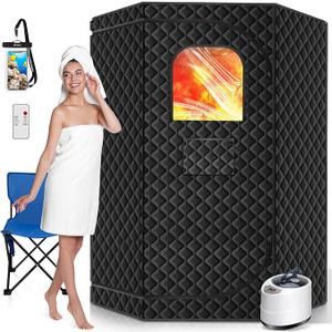 Portable Sauna Box for Home, Personal SPA Steam Sauna with 10 Min Fast Heating & 9 Levels Heat, Warm Sauna Tent with 3L/1200W Steamer, Folding Chair, Remote Control for Body Relaxation