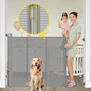 Reinforced 42” Extra Tall Pet Gate for Doorways, Extends up to 60” Wide, Extra Tall Retractable Baby Gates with Rods to Prevent Crawling Through Retractable Mesh Dog Gate Indoor Outdoor, Gray