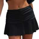 Women Ruched Ruffle Short Skirt High Waisted Stretch Pleated Tennis E-Girls 90s A-Line Mini Skirt (Black, L)
