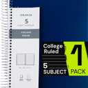 Spiral Notebook for School, 5 Subject, College Ruled Paper, 200 Sheets, 9" x 11", 5 Dividers with Pockets, 3 Hole Punched Perforated, Plastic Cover, Lined Journal, School Supplies,Prussian Blue