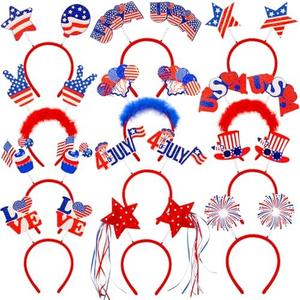 fulasiteu 12Pcs 4th of July Headband Patriotic Headbands Star Uncle Sam Hat Balloons Headband for Women Girls American Flag Independence Day Party Favors Fourth of July Party Accessories