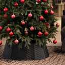 Black Christmas Tree Collar Christmas Tree Ring 28 inch Round Tree Skirt for Holiday Tree Ornaments Christmas Party Home Decorations (Simple,Large)