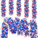 50FT 4th of July Patriotic Tinsel Garland, Glitter Tinsel Garlands with Mixed Color Star, Metallic Holiday Hanging Streamers for Memorial Day Independence Day Indoor Outdoor Party Dcor (Blue)