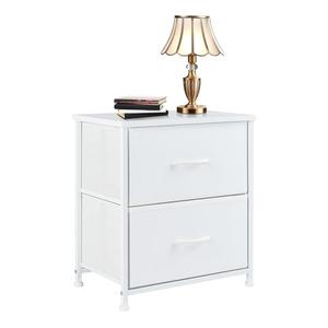 Simple Deluxe Nightstand 2 Drawers Dresser for Bedroom, 3-Tier Bedside Table with Fabric Bins, End Table for Living Room, Wood top Load-Bearing up to 44 lb, White