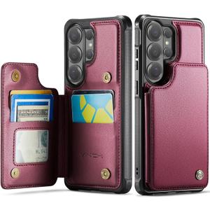 Vinich for Samsung Galaxy S26 Ultra Wallet Case with Card Holder, RFID Blocking Credit Slots Kickstand Shockproof Phone Cover for Women Men, Wine Red