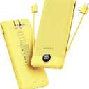 VEGER Portable Charger with Built-in AC Plug and Cables, All in One 10000mAh Ultra Slim Power Bank Travel Essentials, Fast Charging Battery Pack Compatible with iPhone, Samsung, Android (Yellow)