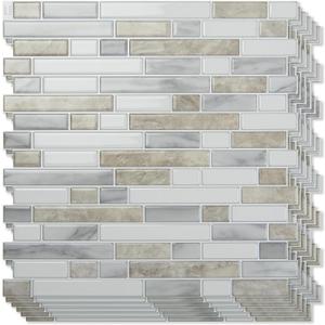 Art3d 10-Sheet Heavy-Duty Peel and Stick Backsplash, Waterproof Wall Tiles Stick on Kitchen Backsplash Living Space, Beige & White (12 x 12 Inch)