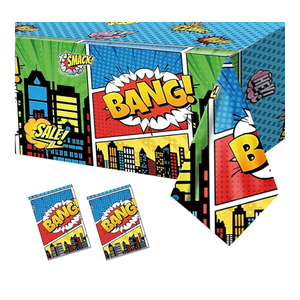 2Pcs Superhero Birthday Party Tablecloths Plastic 70.8x42.5 Inches Comic Super Hero City Disposable Table Cloth for Little Hero Birthday Party Hero Cityscape Table Cover Decortions