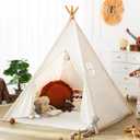 wilwolfer Kids Teepee Tent for Girls or Boys with Carry Case, Foldable Play Tent for Kids or Toddler Suit for Indoor and Outdoor Play, Protable Kids Playhouse Children Tent(Mat not Included) (1 Pack, White)
