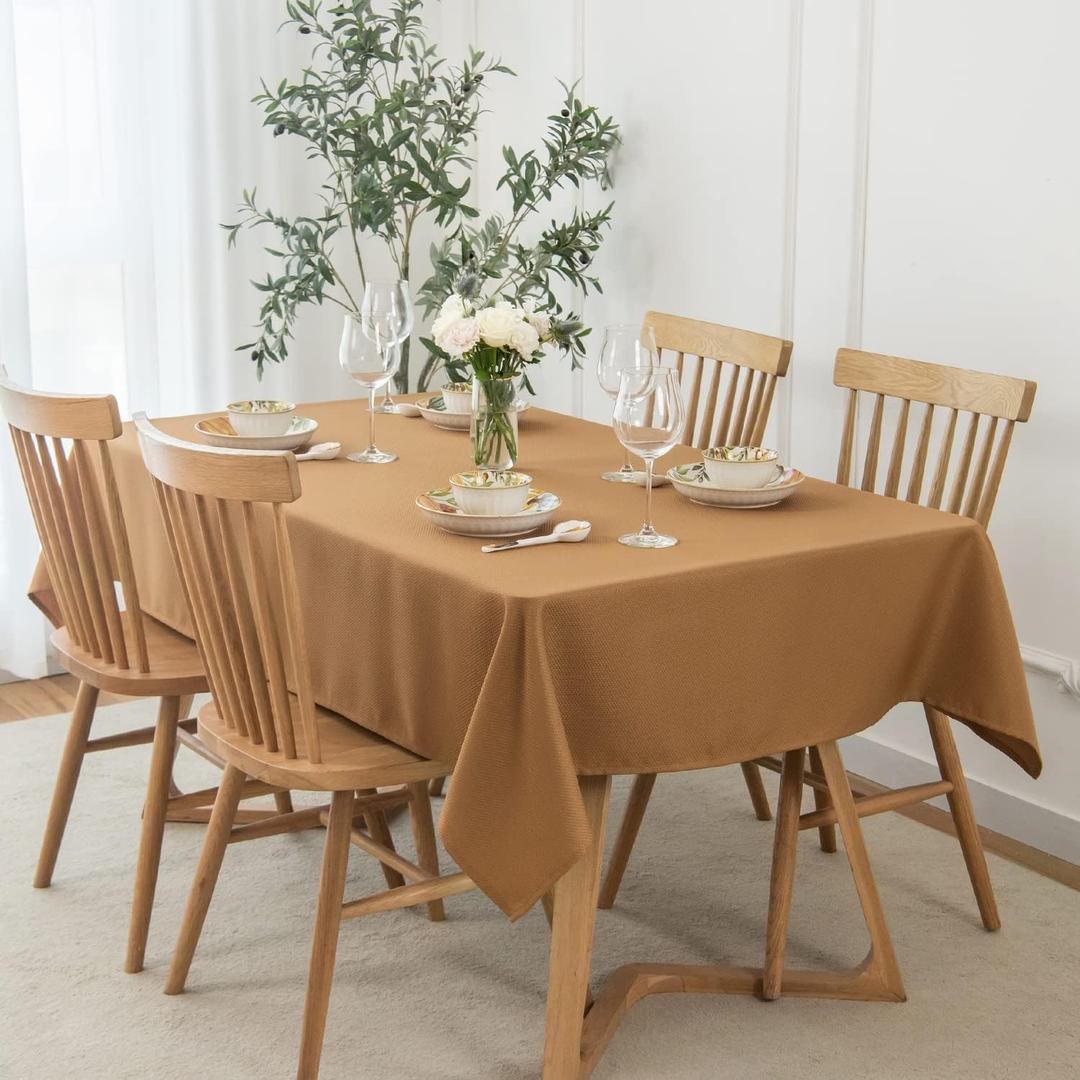 maxmill Textured Rectangle Harvest Tablecloth Water Resistant Wrinkle Free Spill-Proof Soft Table Cloth for Fall Harvest Thanksgiving Parties Dinner Decoration Table Cover, 60 x 84 Inch Amber Bronze