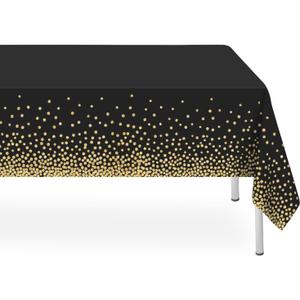2 Pack Black and Gold Dot Tablecloth, Black Plastic Table Cloths for Parties Disposable, 54x108in Waterproof Rectangular Camping Tablecloth for New Years Birthday Party Picnic Baby Shower