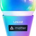 Linkind Matter Smart Light Bulb, Smart Bulbs Work with Alexa/Apple Home/Google Home, Color Changing Light Bulbs Music Sync, Preset Scenes, Mood Lights, 2.4Ghz WiFi Only, A19 E26 60W 1 Pack