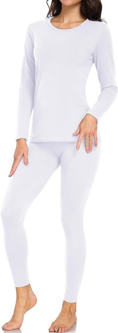 wirarpa Women's Cotton Thermal Underwear Set Lightweight Long Johns Base Layer Pajama Set for Women Top Bottom (Large, White)