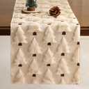 Christmas Tbale Runner 13x72 Inch Soft Plush Faux Fur Jacquard Beige Christmas Tree Table Runner, Seasonal Autumn Kitchen Dining Table Decoration for Home Party Decor ZR001A72
