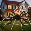 Land Guard 236'' Big Spider Web Halloween Decor+70'' Huge Spider for Roof with Triangular Big Web for on House Outside and Inside