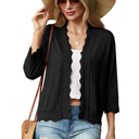 GRECERELLE Women's 3/ 4 Sleeve Summer Lightweight Knit Cropped Shrugs Cardigan Sweater, Black, L