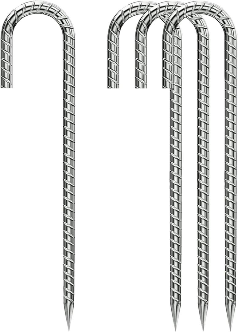 Rebar-Stakes-12-Inch, Ground Stakes Heavy Duty J-Hook Galvanized Anti-Rust Heavy Duty Ground Anchors for Garden Dog Fence Chicken Coop Christmas Decorations Deer Fence 4pcs