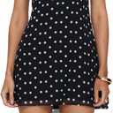 Aopwsrlyi Women Polka Dot Mini Dress Ruffle Sleeveless V Neck Back Tie Up Layered Summer Tank Dress (Black, M)