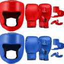 Kanayu 14 Pcs Boxing Gloves and Headgear Set for Beginners Youth 16 Ounce Boxing Gloves Headgear Helmet Hand Wraps Mouth Guards Equipment for Beginners Training Equipment Gifts