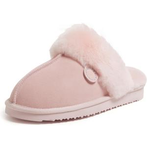 Fireside by Dearfoams Women's Fireside Sydney Shearling Fur Indoor/Outdoor Scuff Slipper With Wide Widths (6, Pink)