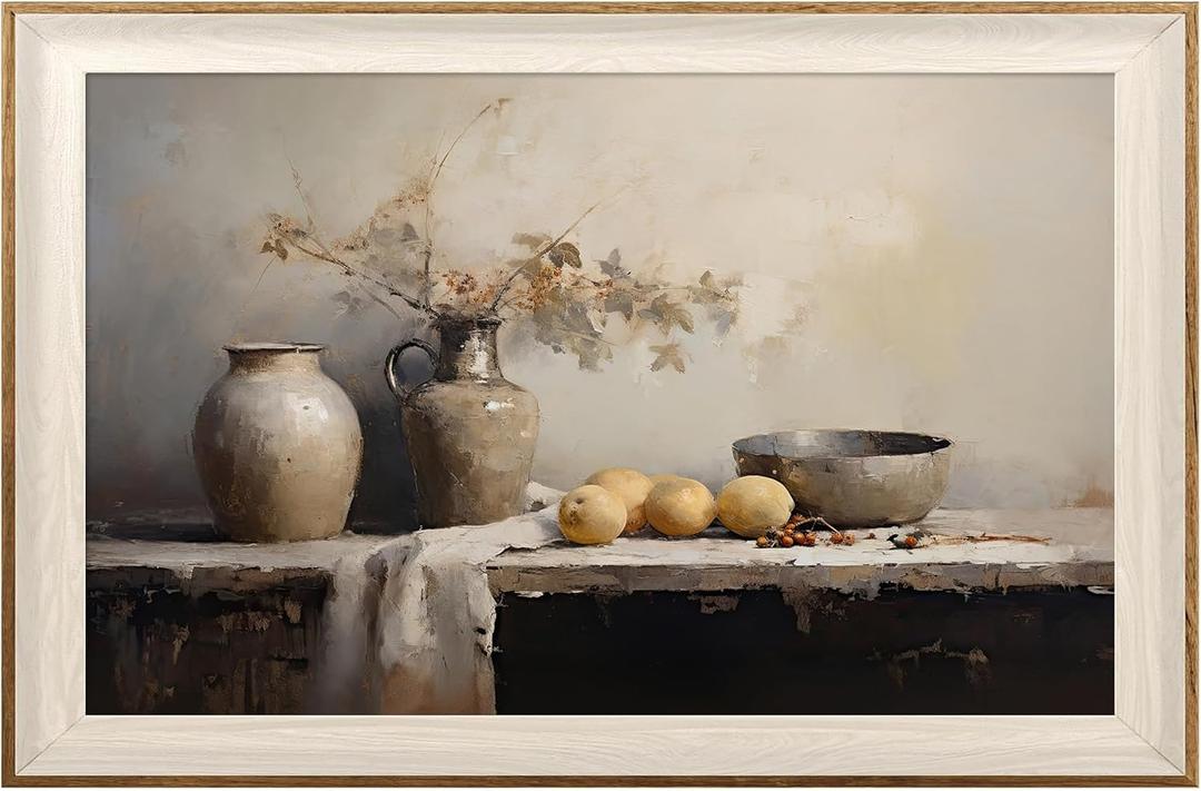 ASTRDECOR Framed Kitchen Wall Art Prints, Rustic Kitchen Farmhouse Wall Decor Living Room, Vintage Jars Still Life Oil Painting Dining Room Wall Decor, Fruits Botanical Canvas Wall Art-20''x 30''