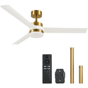 VONLUCE Ceiling Fans with Lights, 52 Inch Ceiling Fan and Remote, with 3 Blades 6-Speeds Noiseless Reversible DC Motor, Modern Ceiling Fan for Farmhouse Bedroom Patio Indoor Outdoor, White Gold