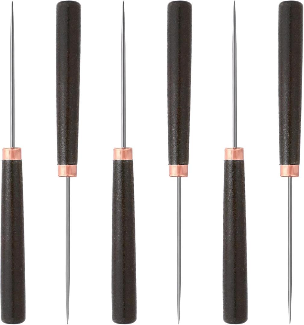 6Pcs Scratch Awl Tool, Awl Tool with Wooden Handle, Leather Punch Tool for Leather Craft, Leather Drilling, Manual Punching, Daily Sewing, DIY Handmade