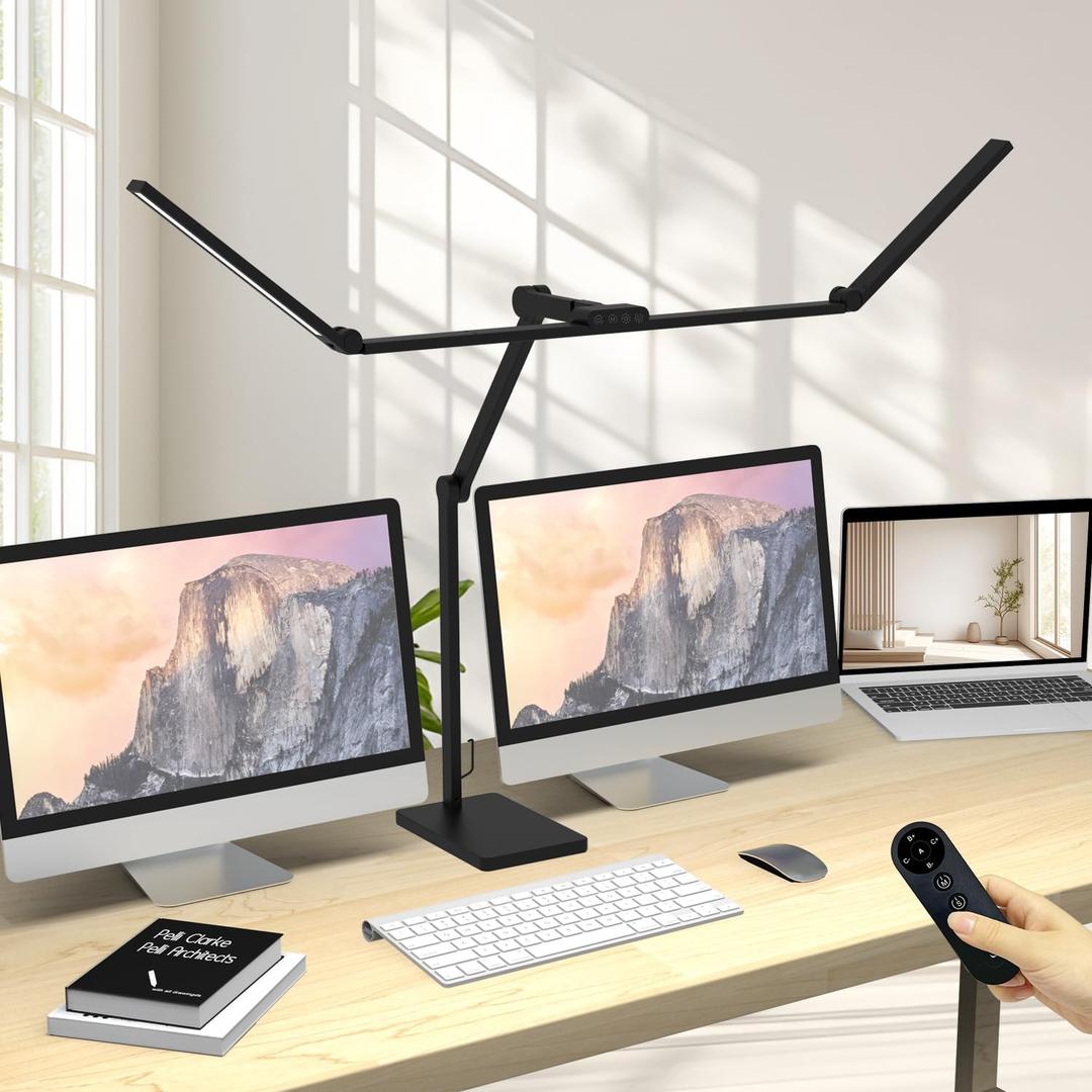 36W 3000LM Ultra Bright Architect Desk Lamp with Base, 47.4Inches Wide Tall Overhead Desk Light for Home Office, Dimmable Table Light with Remote for Desktop Working,Drafting,Reading (Black)