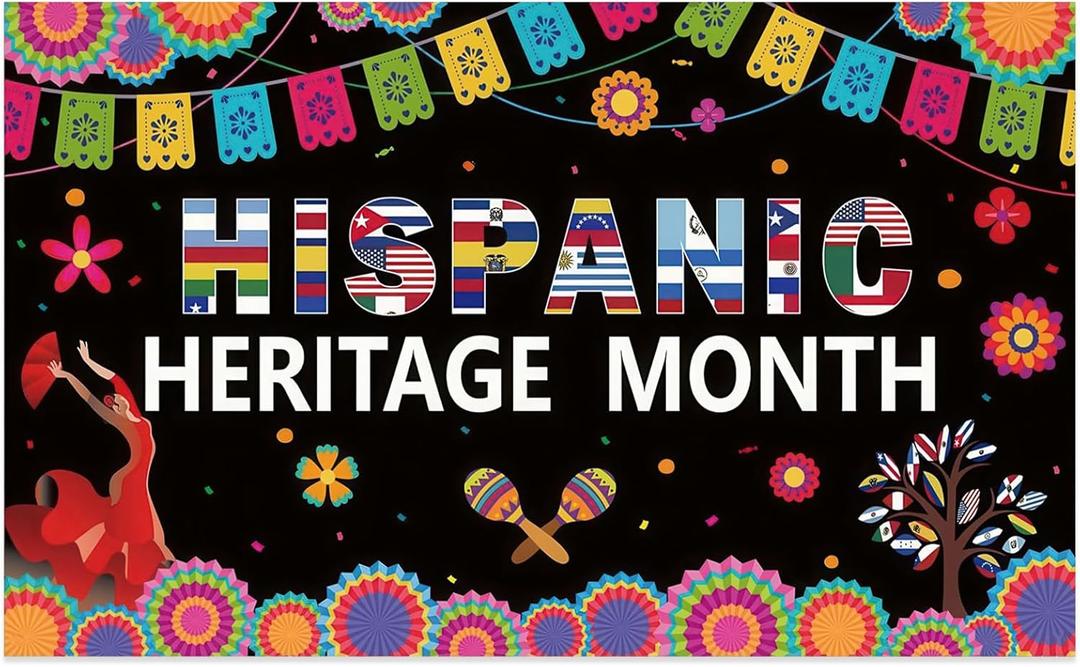 Hispanic Heritage Month Backdrop, 5.9x3.6ft Large National Bulletin Board Poster Decorations Latin Latino American Banner for Spanish School Home Office Classroom Decor Wall Photography Background