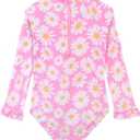 Alakuoti Long Sleeve One Piece Ruffle Swimsuit for Toddler Girls Baby Girl Rashguard Shirt with UPF 50+ Sun Protection (Pink, XS)