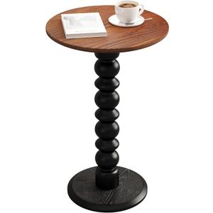 Solid Wood Round Side Table, Small Drink Table,Cocktail Table, Wooden Pedestal End Table, Plant Stand for Living Room, BedroomOffice and Corners(Walnut/Black)