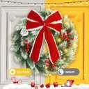 Pinkpum Lighted Christmas Wreath for Front Door Decor 16.5" Green Winter Wreath with LED String Lights for Home Wall Window Porch Farmhouse Indoor Outdoor Decorations Berries Pine Cones Bow 1 Pack