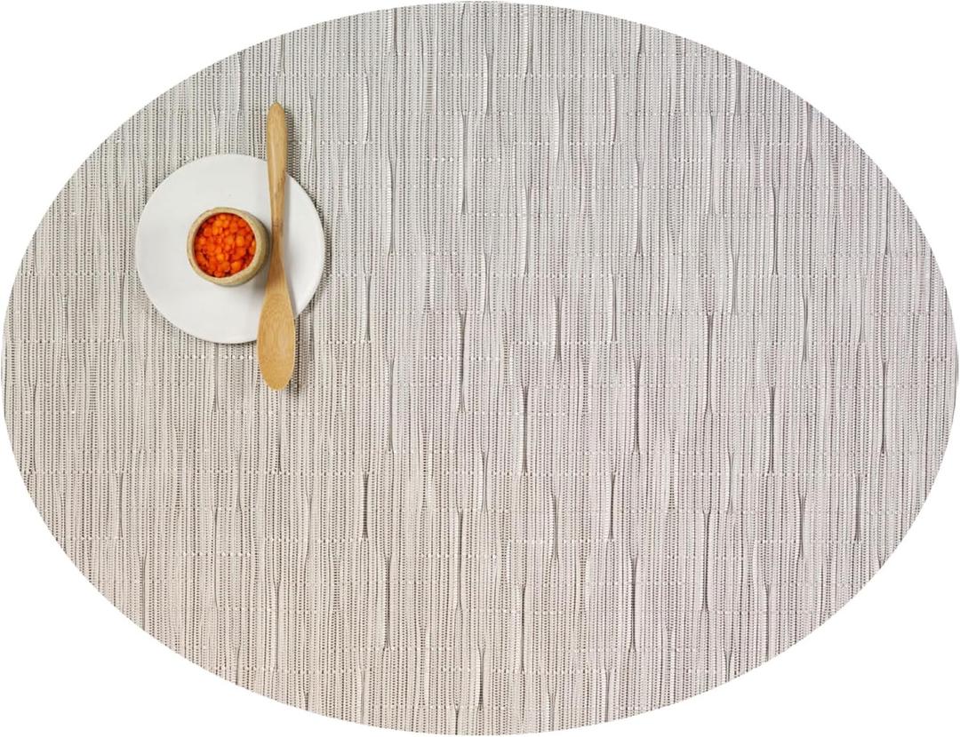 Chilewich Bamboo Placemats Set of 4 - Woven Oval Placemats - Reusable, Stain-Resistant, Indoor/Outdoor Tabletop Protection - 19" x 14" - Chalk, 14"x19.25"