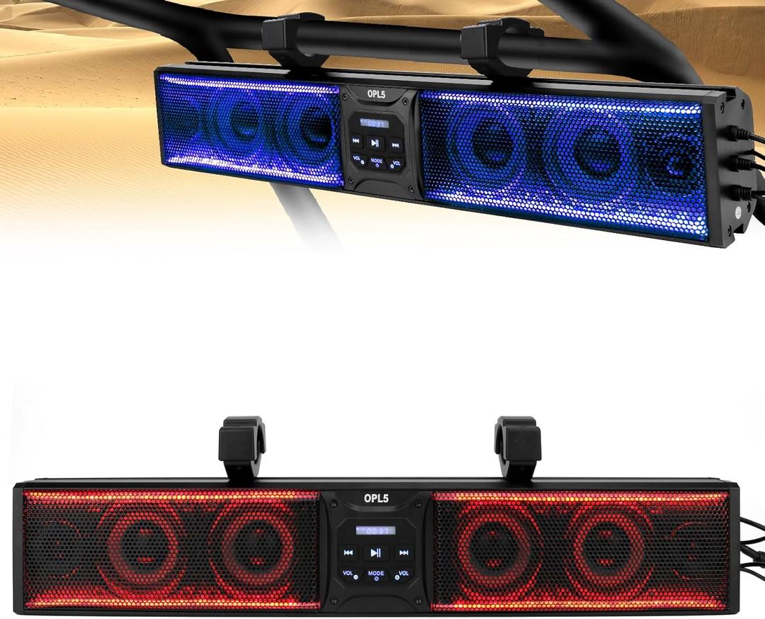 UTV Sound Bar 26 Inch, ATV Soundbar with 6-Speakers,RGB Multicolor Lights with Light Strip, Waterproof Bluetooth Music Sync Function for Boat Golf Cart w/1.75-2.25 Roll Bar