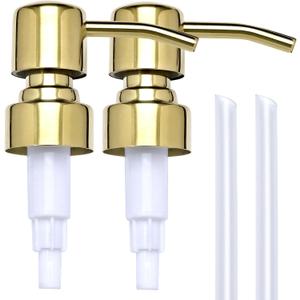 Gold Soap Dispenser Pump Replacement - 304 Stainless Steel Hand Liquid Soap and Lotion Dispenser Pumps Replacement for Regular Mouth Bottles, Standard 28/400 Neck Size,2 Pack