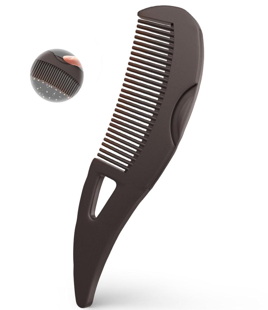 Dandruff Comb Fine Tooth Scalp Detox Comb Lice for Women, Men & Kids Stainless Steel Scalp Detoxing, Sweep & Massage Hair Brush Tool for Hair Care (Brown)