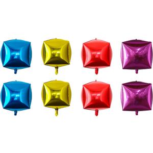 8Pcs Square Balloon 22 Inch Cube Shaped Aluminum Foil for Party Decor Supplies - Wedding, Marriage, Birthday Box Shaped 4D Balloon for DIY Gift Box Decoration