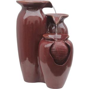 Teamson Home Jar 3 Tiered Floor Waterfall Fountain with Pump for Outdoor Patio Garden Backyard Decking, 20 Inch Height, Brown