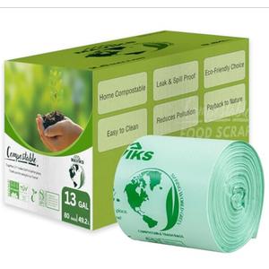 MAVIKS Super Durable Biodegradable Compostable Garbage Bags 13 Gallons / 49.2 Liter, Green Biodegradable Garbage Bags 80 Pcs, Small Kitchen Compost Bags for Countertop Bin, BPI & OK Compost Certified