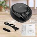 LONPOO CD Player Portable Boombox with FM Radio/USB/Bluetooth/AUX Input and Earphone Jack Output, Stereo Sound Speaker & Audio Player,Black