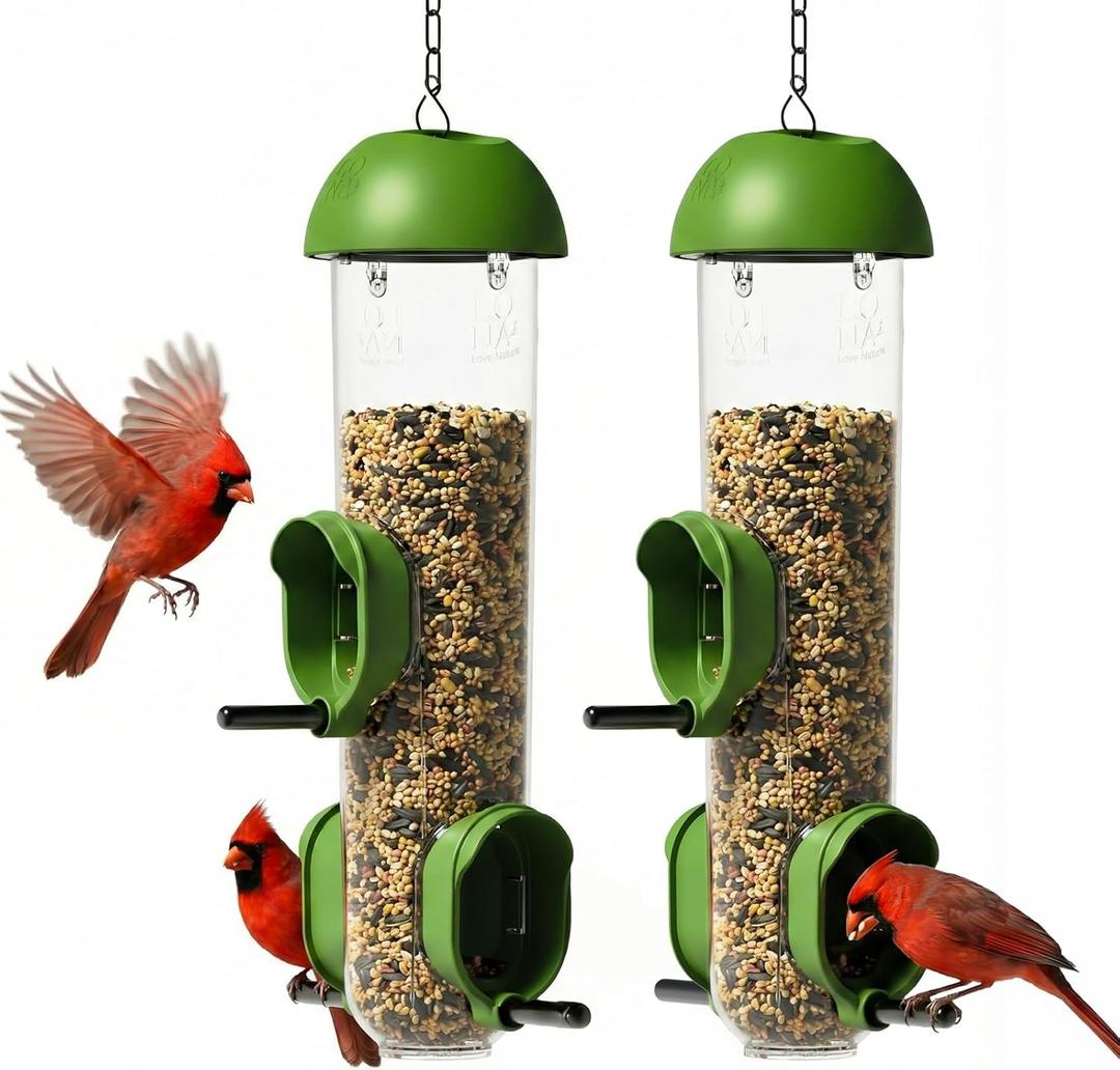 LONA Bird Feeders for Outdoors 2 Pack, Tube Feeder Weatherproof with Multiple Hanging Methods, Wild Bird Feeding Silo for Outside, 3 Port