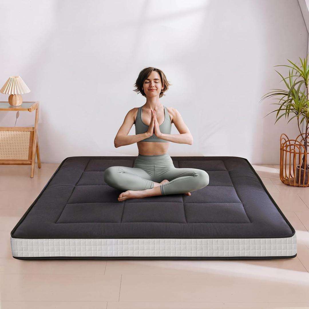 MAXYOYO 6" Extra Thick Floor Futon Mattress, Foldable Japanese Floor Mattress for Adults, Roll Up Tatami Pad for Guest Room, Black, Twin