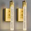 Gold LED Wall Sconce Set of Two with Bubble Crystal Stick Wall Light Modern Bathroom Vanity Light Fixture for Bedroom Bedside Hallway