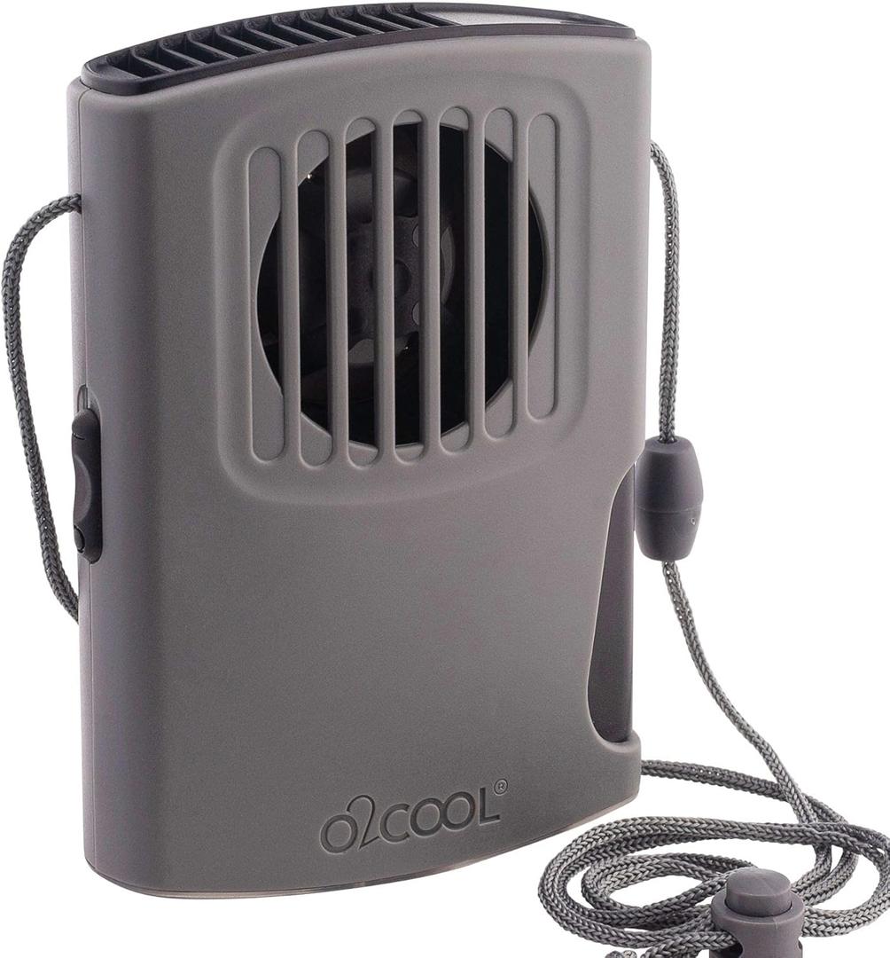 O2COOL Misting Neck Personal Travel Battery Powered Deluxe Cooling Fan, Single Pack (Gray)
